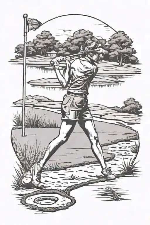 Girl Playing Golf On A Vintage 50S Golf Course