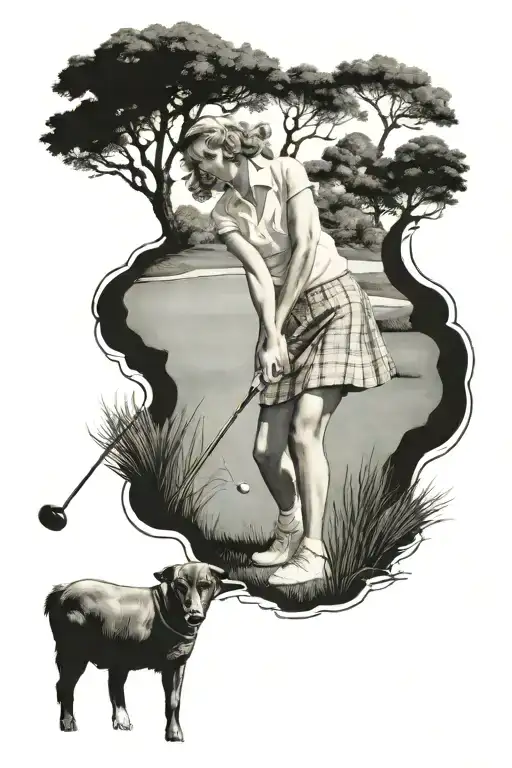 Girl Playing Golf On A Vintage 50S Golf Course