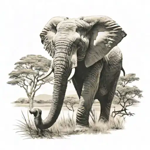 Elephant In Safari Scene