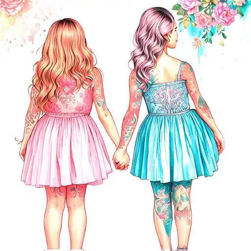 Twin Girls Holding Hands