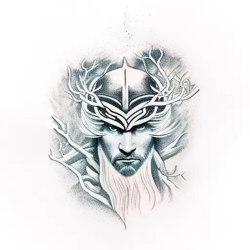 Norse Mythology With A Forest And Lightning