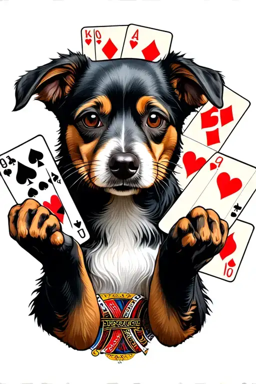 Singular Dog That Is Holding Playing Cards With Its Paw