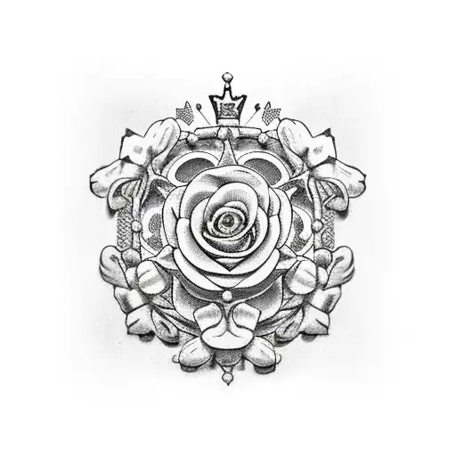 King's Crown With Cross And Roses