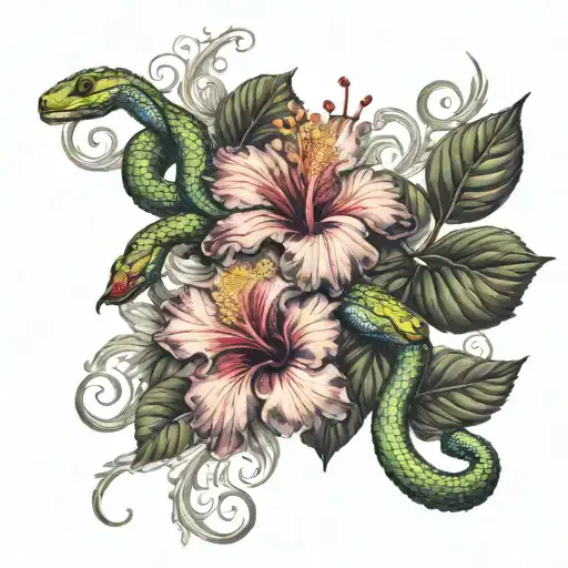 Hibiscus Flowers With A Snake Through Them Goes