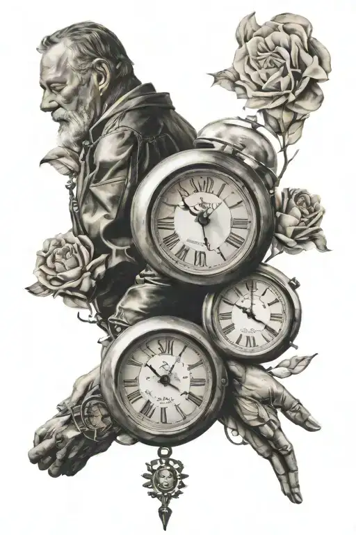 Father Son Daughter Holding Hands Clocks Side By Side