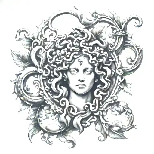 Medusa In Antique Frame With Pomegranates