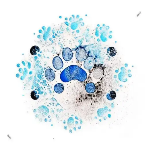 Black Dog Paw With Blue And White Splashes In Background And Enso Symbol Circleing The Paw