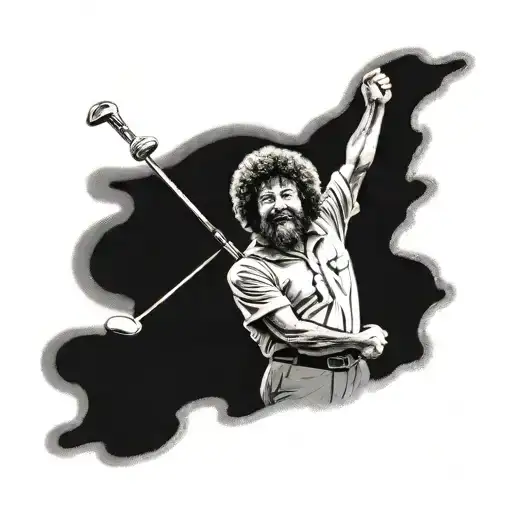 Bob Ross Holding 19Th Hole Flag In Golf
