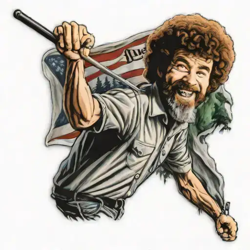 Bob Ross Holding 19Th Hole Flag In Golf