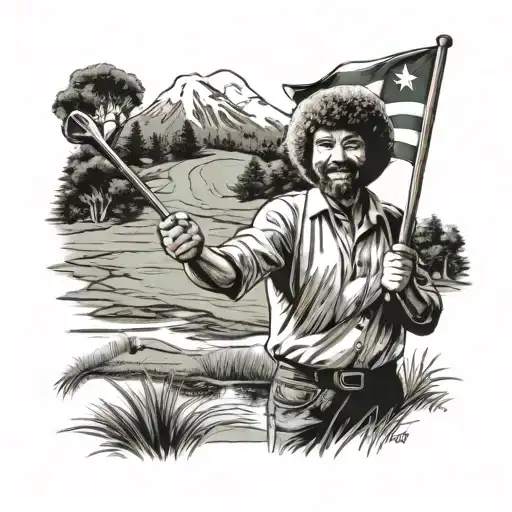 Bob Ross Holding 19Th Hole Flag As Golf Caddy