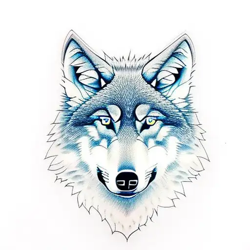 Wolf Face With Bright Blue Eyes