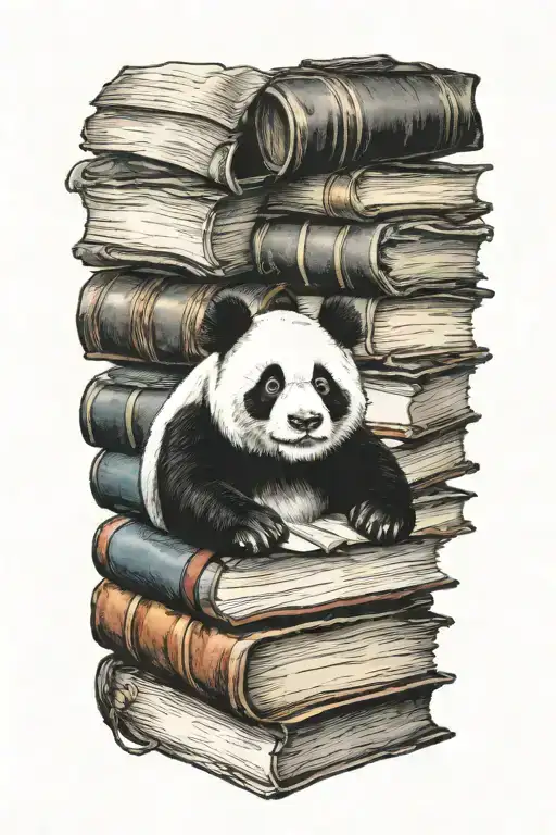 A Stack Of Books With A Panda Reading On Top