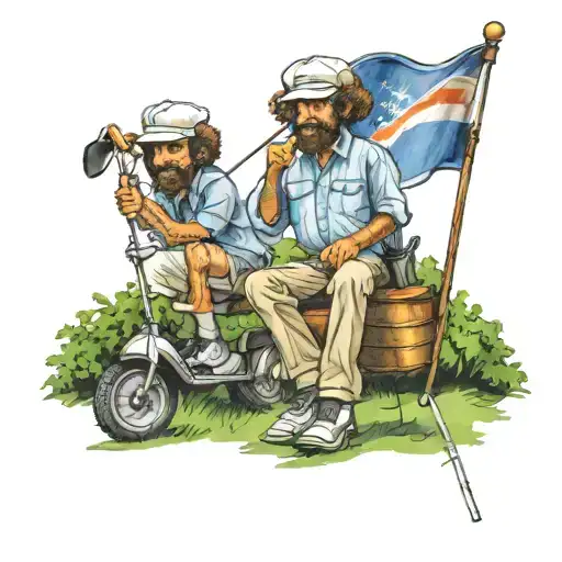 Bob Ross As Golf Caddy Holding Flag