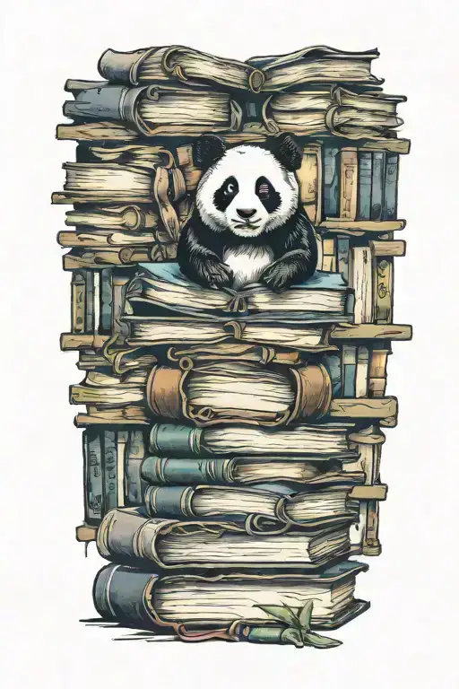 A Stack Of Books With A Panda Reading On Top