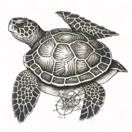 Sea Turtle With Compass On Shell