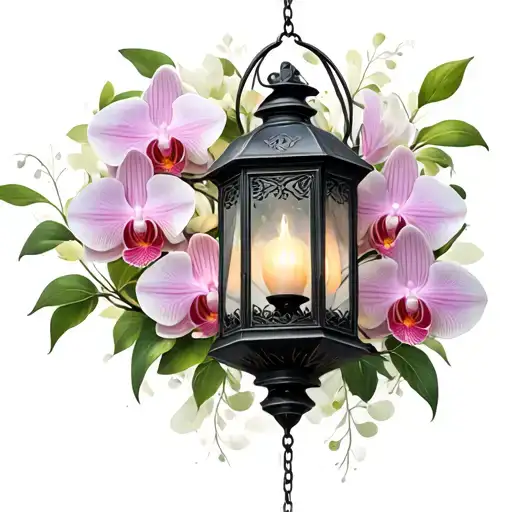 Gothic Withered Lantern Overgrown By Orchids