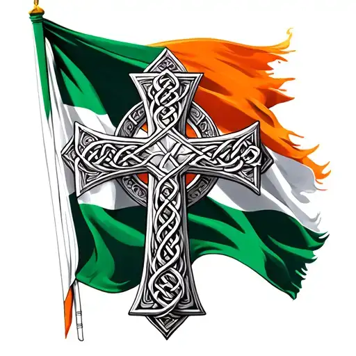 Irish Celtic Cross With Irish Flag
