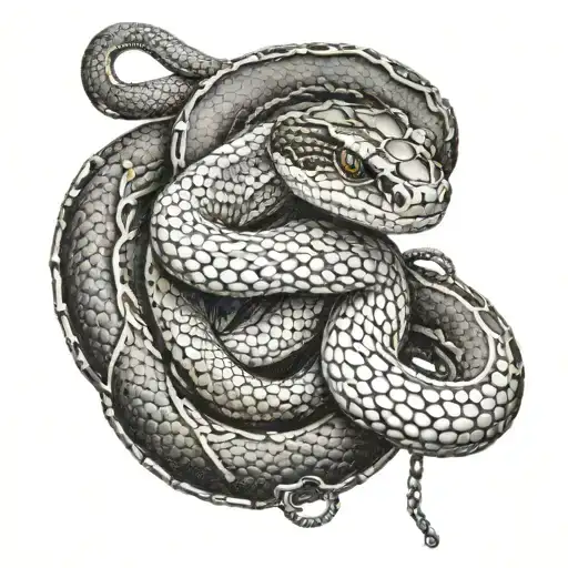 Snake Intertwined With A Motorcycle Chain