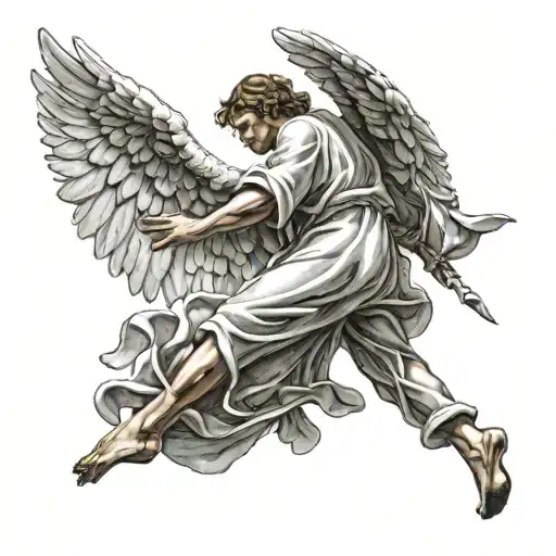 Angel Reaching For Light While His Shadow Is Trying To Drag Him Down