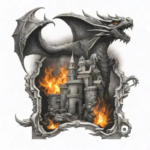 Fortress With Dragon Breathing Fire