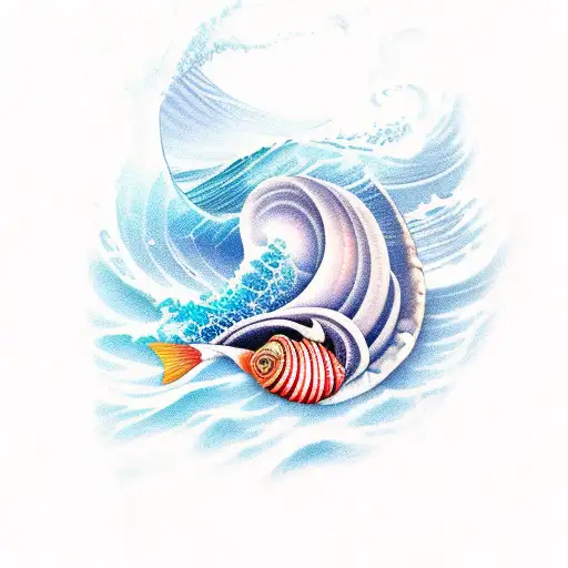 Ocean Wave With Shells Of Various Fish