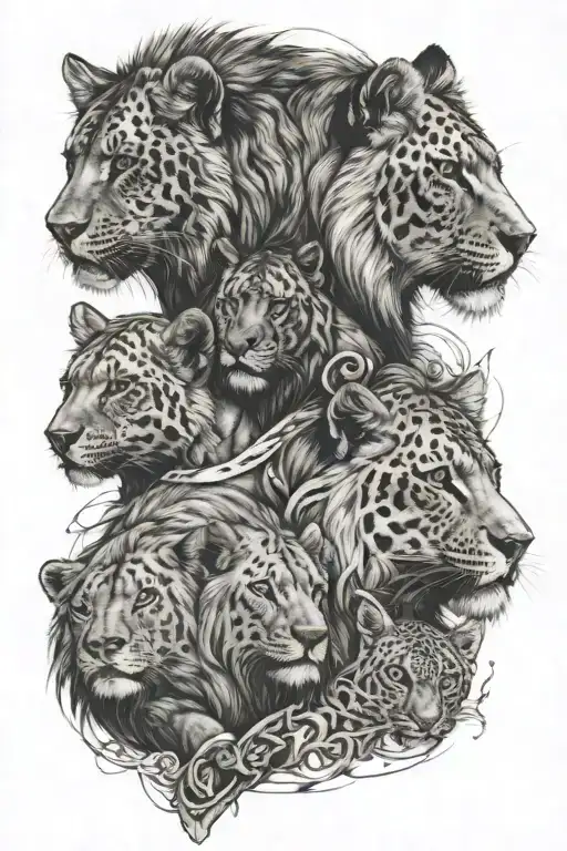 1 Male Leon And 1 Female Leon And 3 Little Leon