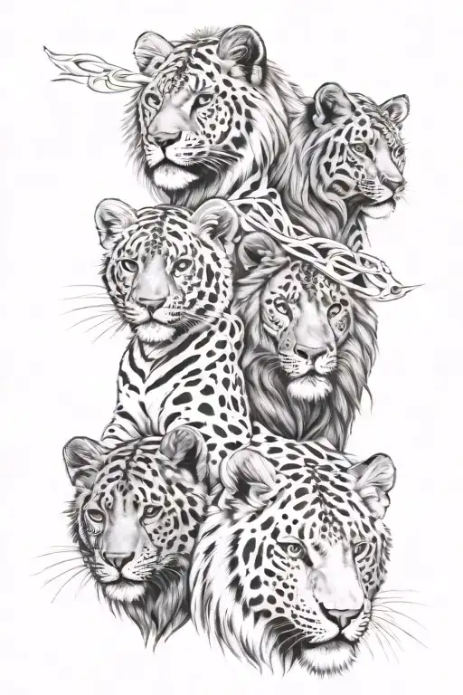 1 Male Leon And 1 Female Leon And 3 Little Leon Con Corona