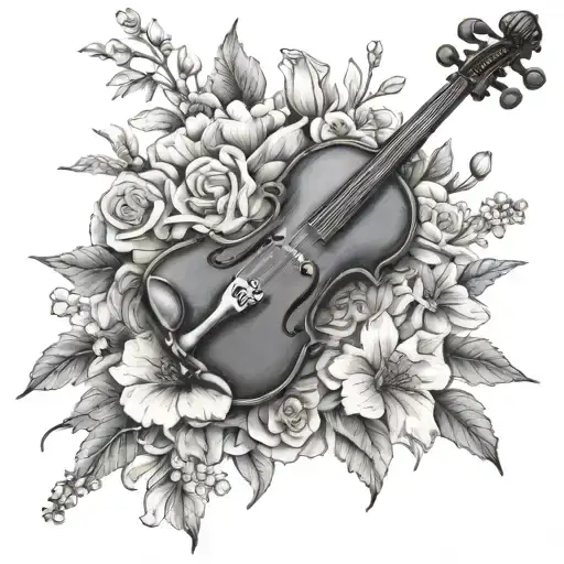 Black Violin Surrounded By Flowers