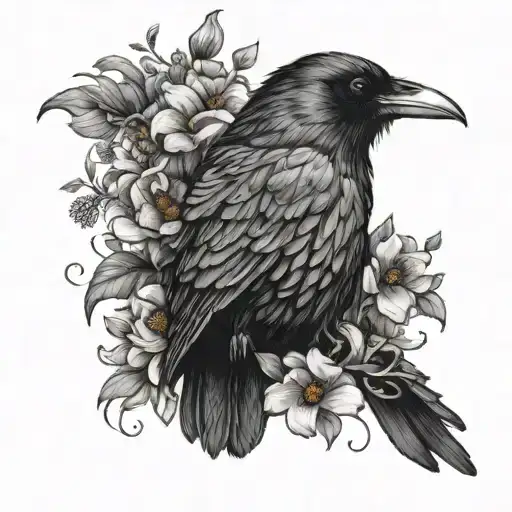 Raven With Flowers