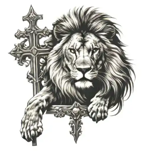 Lion And Roas And Cross