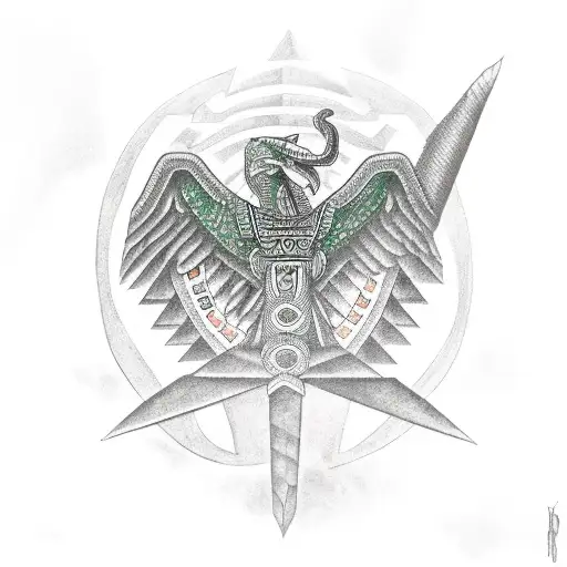 Quetzalcoatl Pyramid With Aztec Warrior Standing