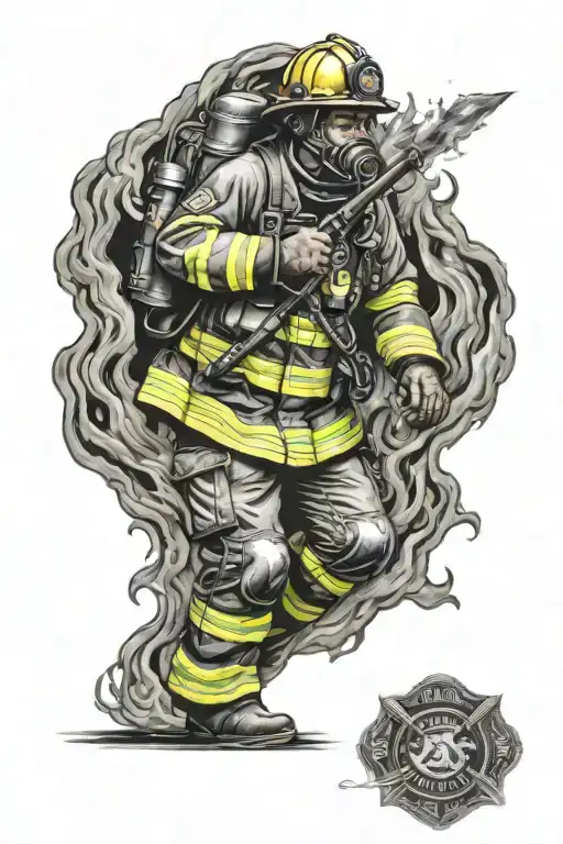 Firefighter Battling Flames