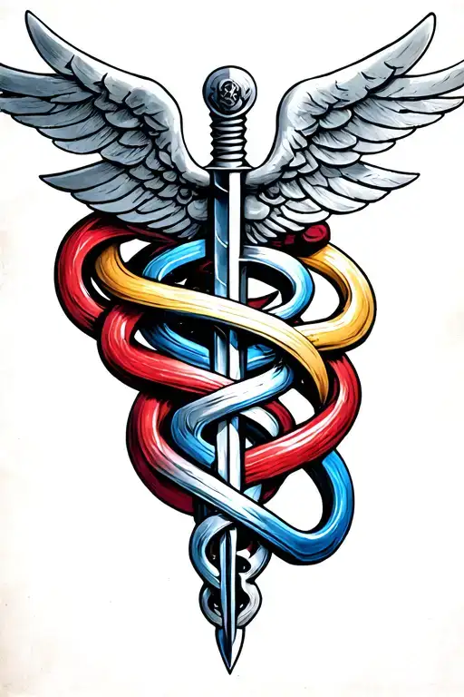 Sword Intertwined Medical Caduceus Intertwined Within