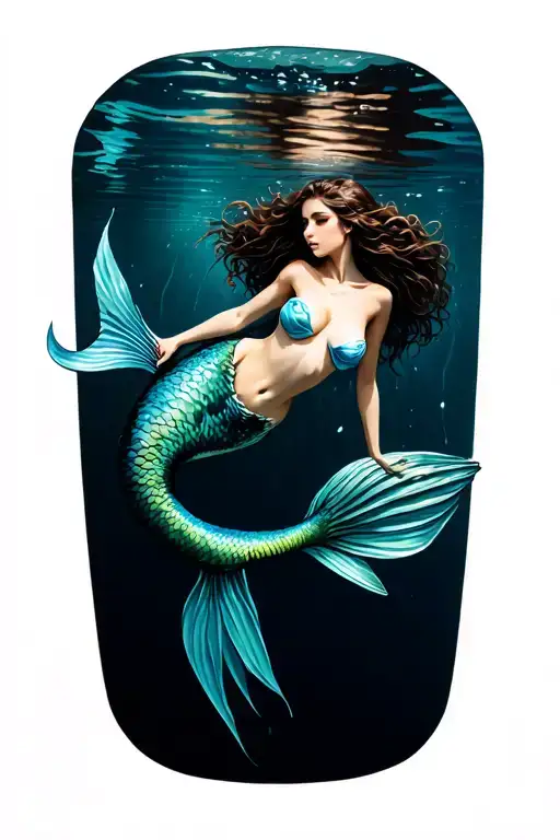 Sexy Mermaid Swimming Gracefully In The Deep