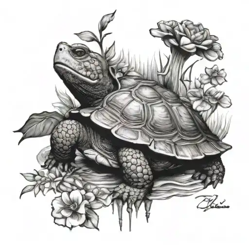 Snapping Turtle And Florals