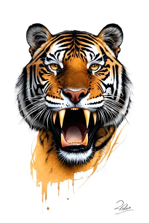 Female Face In The Mouth Of A Tiger