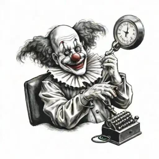 Clown Sitting In An Dark Office Using An Adding Machine