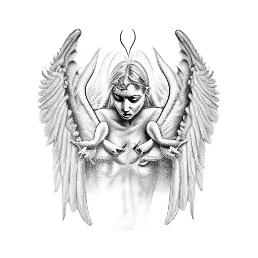 Devil And Angel Wings From Chest To Palm