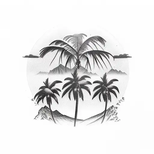 Palm Trees Mountains Sun