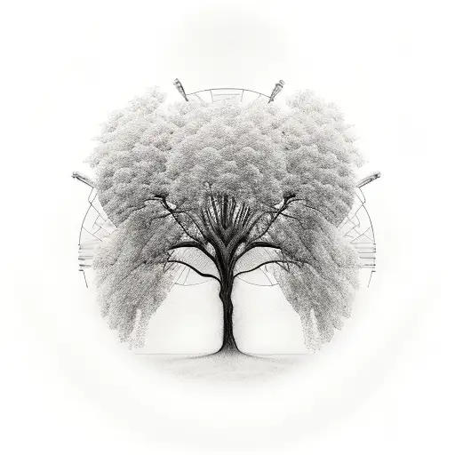 Willow Tree And Two Mens Shadows