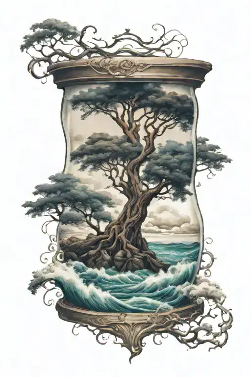 Hour Glass Tree And Ocean Waves