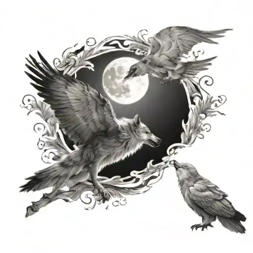 Howling Wolf And Dove In Flight Within Its Shadow