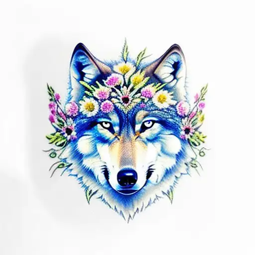 Wolf With Flowers