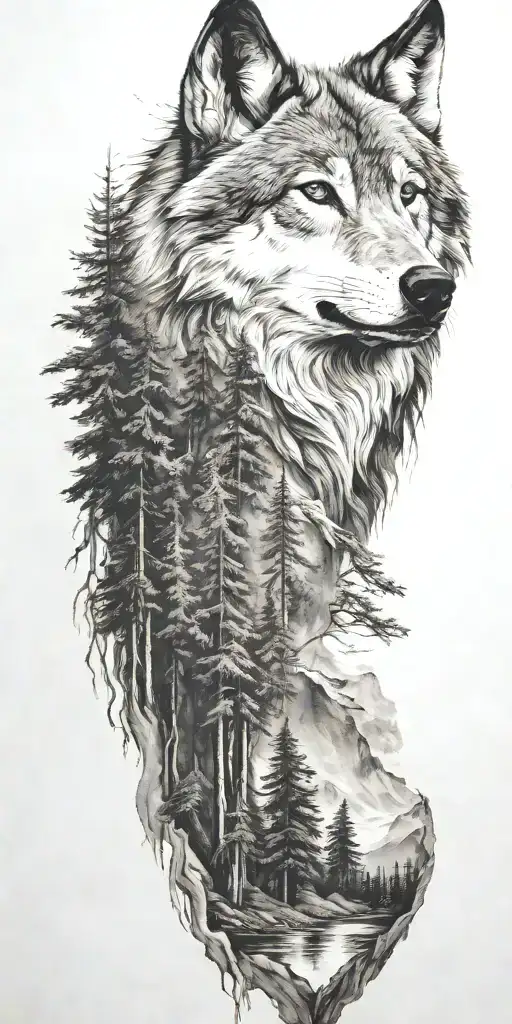 Wolf And Mountains And Trees
