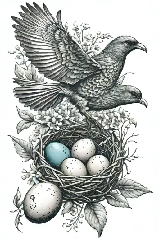 Flying Bird Carrying Two Eggs Amidst A Field