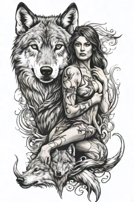Hot Woman And A Wolf