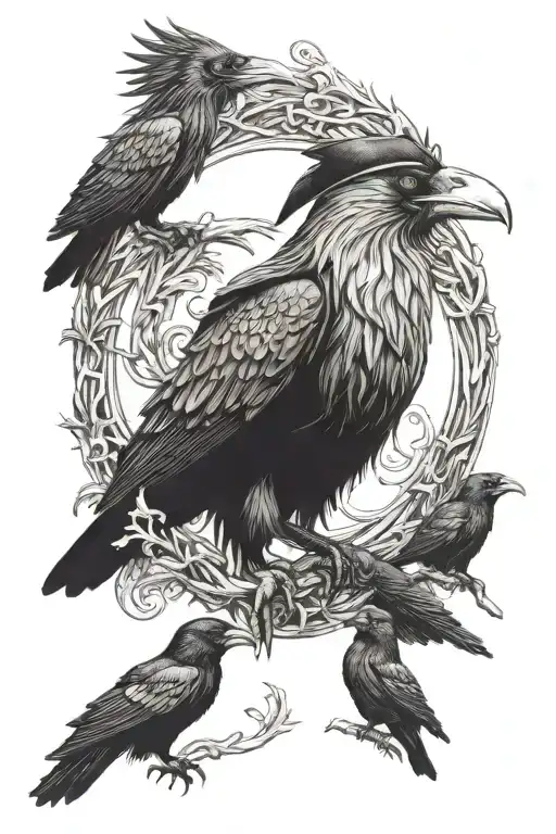 Odin With Bearskin Hat And Two Ravens Huginn And Muninn
