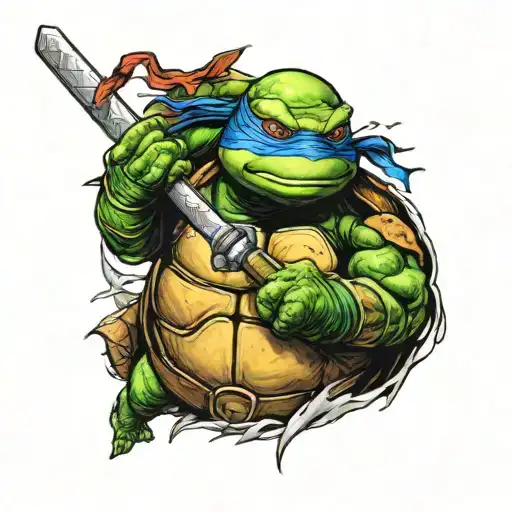 A Ninja Turtle With A Katana Fighting Donald Trump