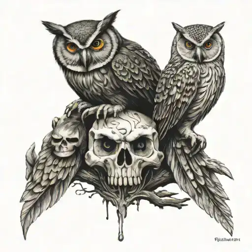 Spooky Skulls And Owl Perched