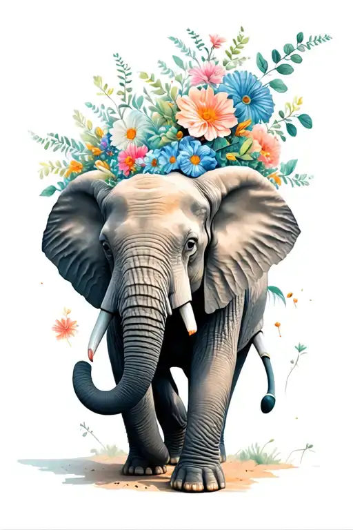 Elephant Walking Surrounded Flowers Intertwined